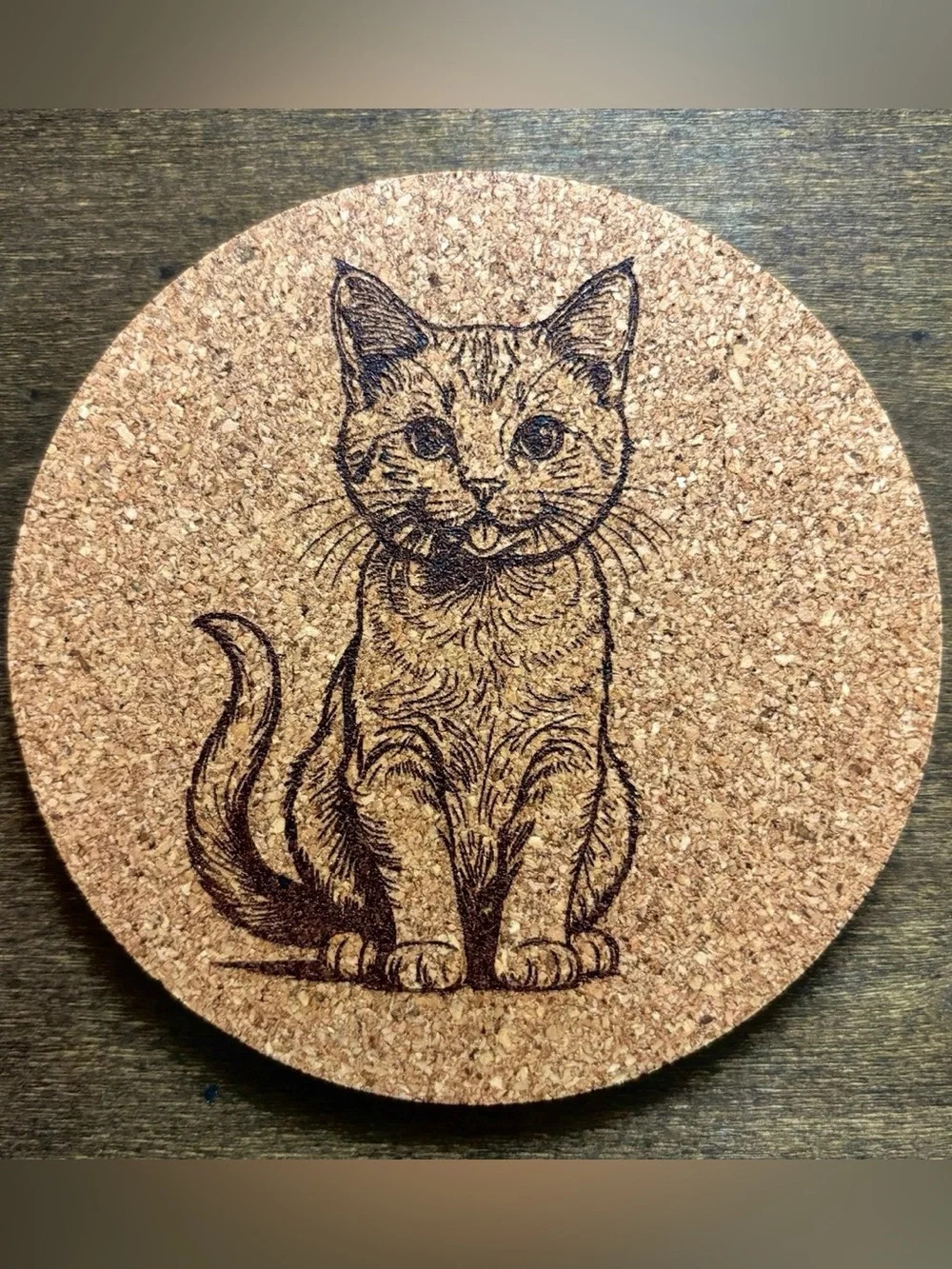 Cute Cat Laser Engraved Cork Coaster
